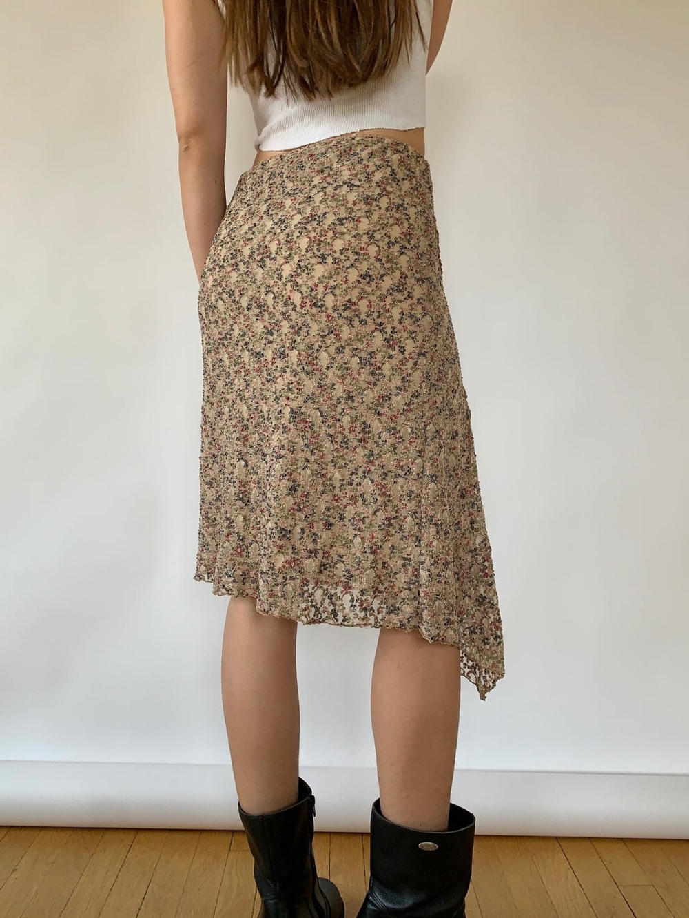 Bisou Bisou Beige Floral Asymmetrical Midi Skirt XL - Picture 2 of 16